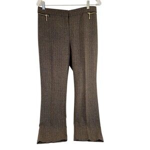 Rafaella Curvy Pants. Sz 4P Brown/Black Tweed.Accent Zipper Detail. Stretch Band